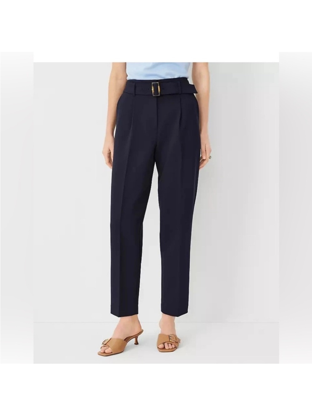 Ann Taylor Navy Belted Ankle Pants